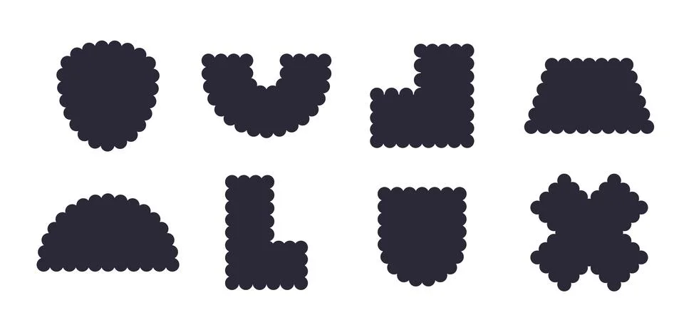 Frames Scalloped Vector Corrugated Shapes Set. Scallop Frame Wavy Retro Stickers Stock Illustration