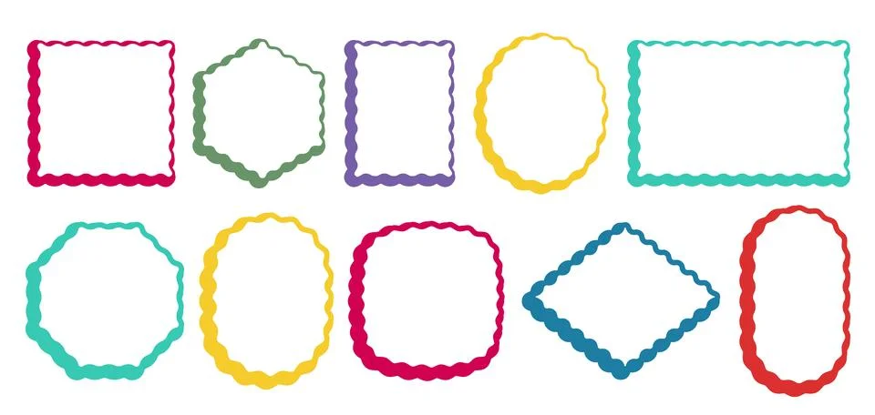 Frames Scalloped Vector Corrugated Shapes Set. Scallop Frame Wavy Retro Stickers Stock Illustration