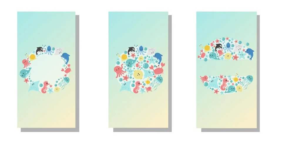 Frames with sea animals. Stock Illustration