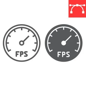 Frames Per Second line and glyph icon, video games and fps, fps speedometer sign 스톡 일러스트