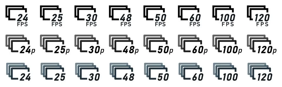 Frames per second or fps simple icons set Illustrazione stock