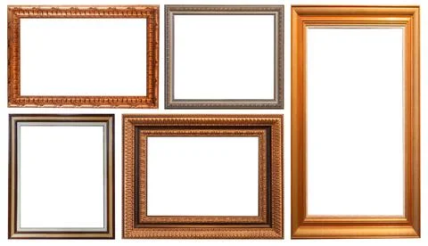 Frames set painting isolated on white background gold silver Stockfoto's