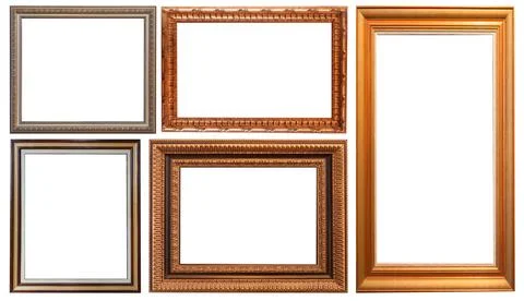 Frames set painting isolated on white background gold silver Stockfoto's