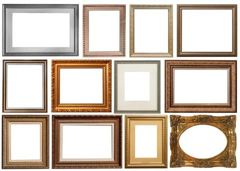 Frames set painting isolated on white background gold silver Stock Photos
