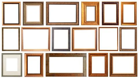 Frames set painting isolated on white background gold silver Stockfoto's
