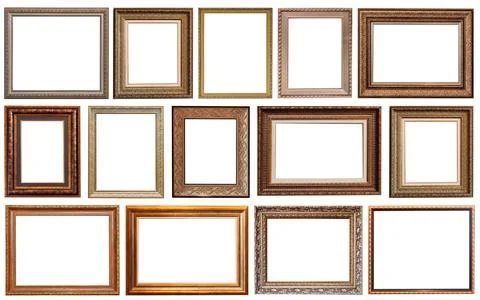 Frames set painting isolated on white background gold silver 스톡 사진