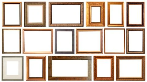 Frames set painting isolated on white background gold silver Stockfoto's