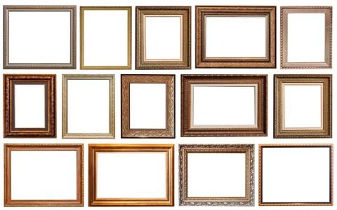 Frames set painting isolated on white background gold silver Stock Photos