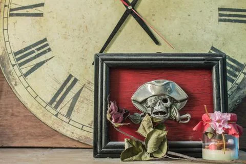 Frames skull and roses on background. Foto stock