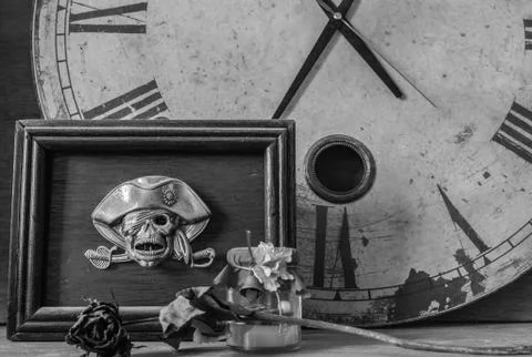 Frames skull on a black and white Stock Photos