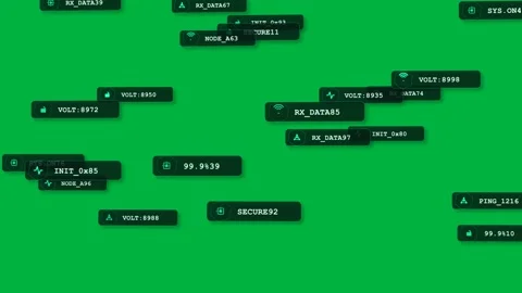 Frames spawning tags edges drifting inward updating vals forming steady UI band Stock Footage 333972434