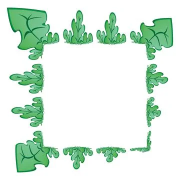 Frames on a square background - stylized green oak leaves, plants - graphics. Stock Illustration