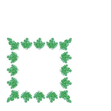 Frames on a square background - stylized green oak leaves, plants - graphics. Stock Illustration