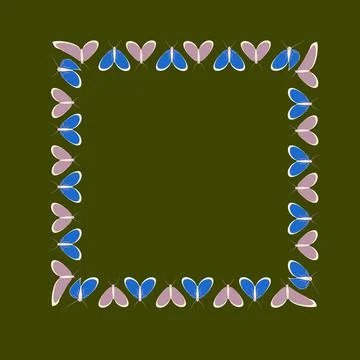 Frames on a square background - stylized moths - graphics. Design elements Illustrazione stock