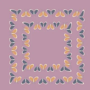 Frames on a square background - stylized moths - graphics. Design elements Stock Illustration