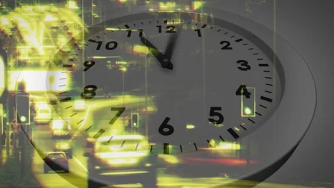 Frames starting at 2, overlay clock hands rotating over traffic truck appearing, Video stock 320652693