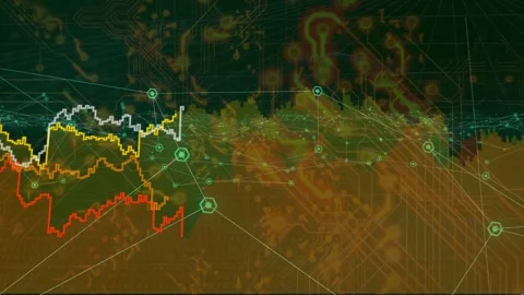 Frames starting 3D viz unfolding right teal nodes linking left-edge charts Stock Footage 334725028