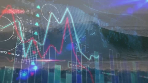 Frames starting with bars, financial charts climbing and marking peaks while Video stock 328345592