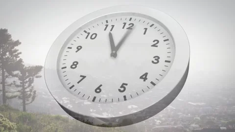 Frames starting, clock rotating while hands moving clockwise, showing elapsed Video stock 328229581