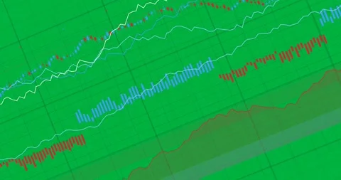 Frames starting data chart showing rising lines and bars rotating cam showing Stock Footage 327337655