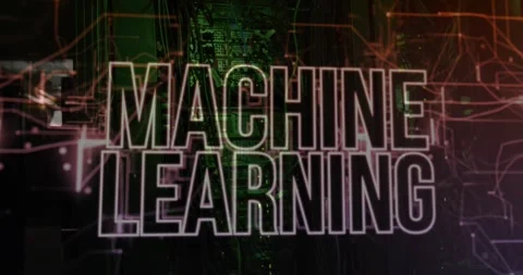 Frames starting MACHINE LEARNING title forming over rack aisle, lines aligning Video stock 321824869