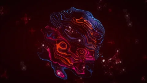 Frames starting showing rotating neon orb morphing in maroon void with shifting Video stock 332288722