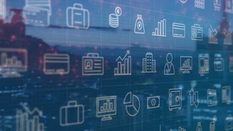 Frames starting, soft finance HUD shifting and pulsing, showing market trends Video stock 332771959