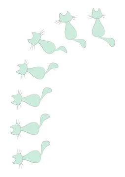 Frames of stylized cats on a white sheet of A4 format, surreal, graphics. Stock Illustration