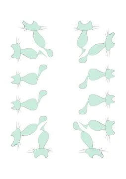 Frames of stylized cats on a white sheet of A4 format, surreal, graphics. Stock Illustration