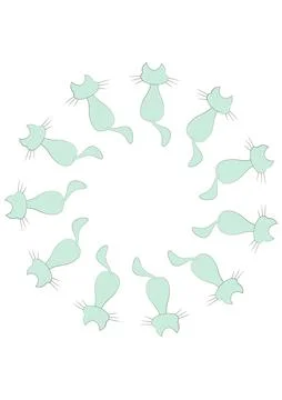 Frames of stylized cats on a white sheet of A4 format, surreal, graphics. Stock Illustration