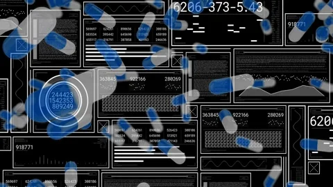 As frames tick, blue-white capsules drifting, rotating and fading, revealing Stock Footage 329504987