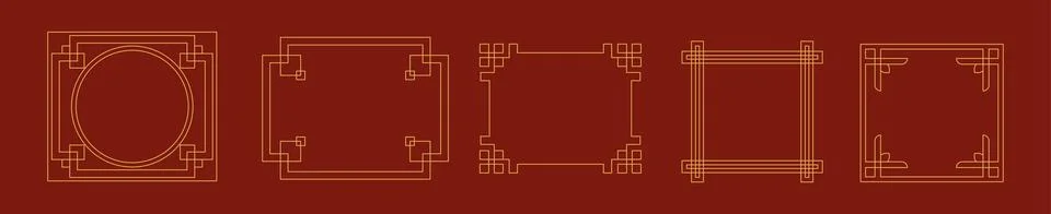 Frames in traditional Chinese style linear icons collection Stock Illustration
