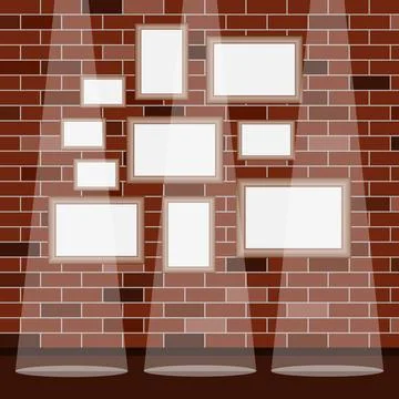 Frames under the picture on a brick wall background. Frame. A set of frames. Illustrazione stock