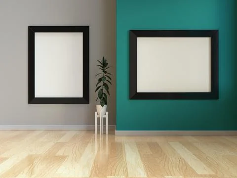 Frames On The Wall Mockup Stock Photos