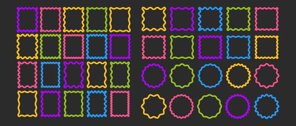 Frames with wavy edges set. Trendy curved rectangle, square, circle frame b.. Stockillustratie