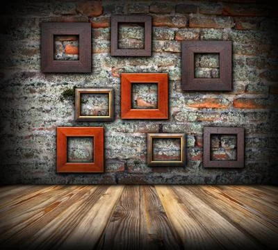 Frames on weathered wall, artistic interior backdrop for your design イラスト素材