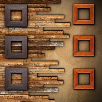 Frames on wooden finished wall Illustrazione stock