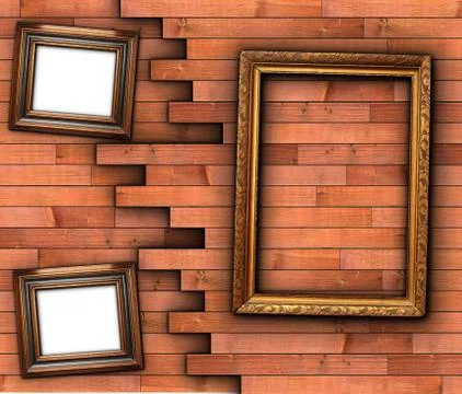 Frames on wooden wall  backdrop Illustrazione stock
