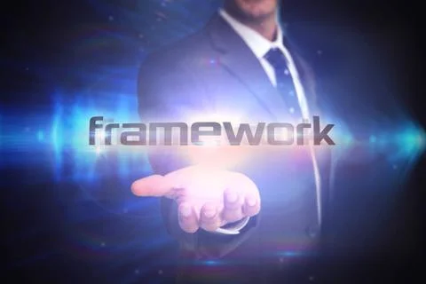 Framework against shiny arrow lines on black background Stock Illustration