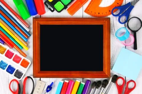 Framework and school tools around Foto stock