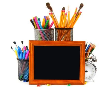Framework and school tools. On white background Stock Photos
