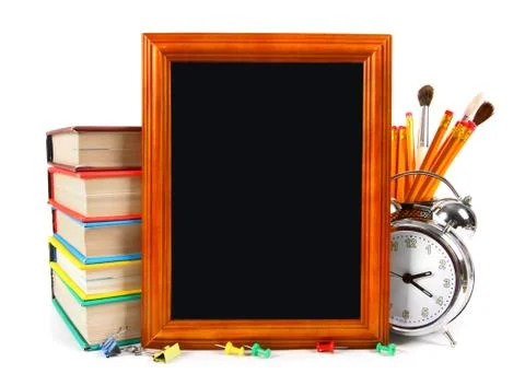 Framework and school tools. On white background Stock Photos