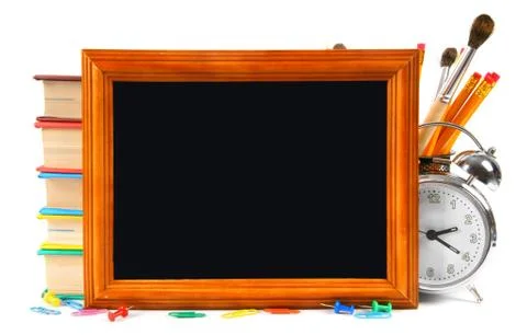 Framework and school tools. On white background Stock Photos