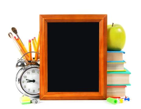 Framework and school tools. On white background Stock Photos