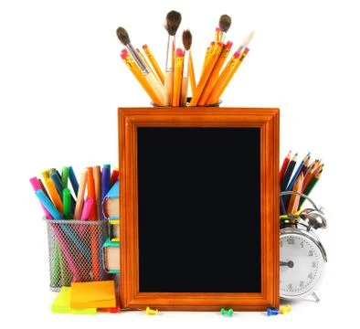 Framework and school tools. On white background Stock Photos