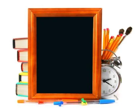 Framework and school tools. On white background Stock Photos