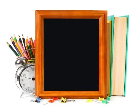 Framework and school tools. On white background Foto stock