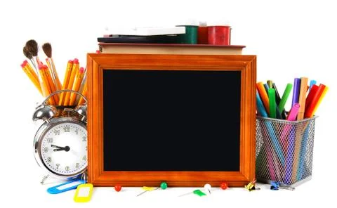 Framework and school tools. On white background. Foto stock