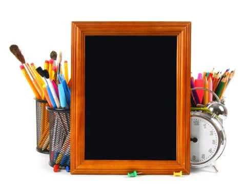 Framework and school tools. On white background. Stock Photos