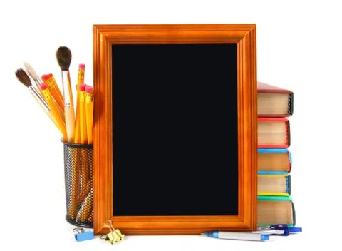 Framework and school tools. On white background. Stock Photos